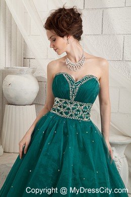 Beaded Sweetheart Green A-line Long Quinceanera Dress for Prom