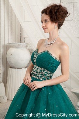 Beaded Sweetheart Green A-line Long Quinceanera Dress for Prom