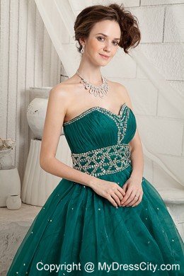 Beaded Sweetheart Green A-line Long Quinceanera Dress for Prom