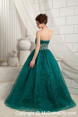 Beaded Sweetheart Green A-line Long Quinceanera Dress for Prom