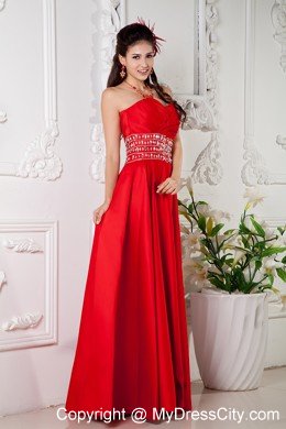 Red Empire Prom Dress Sweetheart With Beaded Waist Floor-length