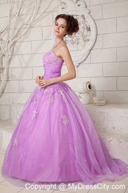 Sweetheart Lavender A-line Quinceanera Dress with Appliques