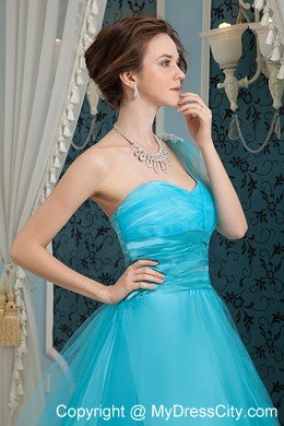 A-line One Shoulder Sky Blue Prom Dress Appliques Floor-length