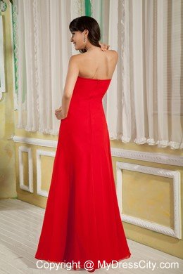 Column Strapless Red Prom Dress Floor-length Chiffon Ruche