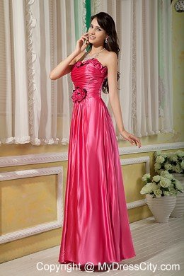 Empire Strapless Prom Dress Hot Pink Hand Flowers Floor-length