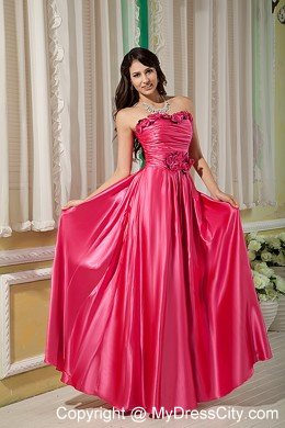 Empire Strapless Prom Dress Hot Pink Hand Flowers Floor-length