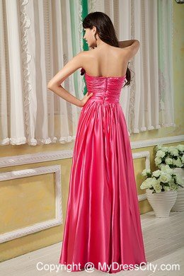 Empire Strapless Prom Dress Hot Pink Hand Flowers Floor-length