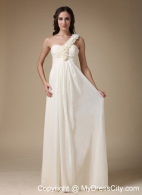 White One Shoulder Empire Prom Chiffon Hand Flowers Floor-length