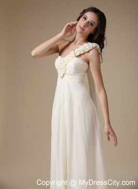 White One Shoulder Empire Prom Chiffon Hand Flowers Floor-length