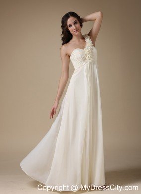 White One Shoulder Empire Prom Chiffon Hand Flowers Floor-length