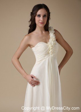 White One Shoulder Empire Prom Chiffon Hand Flowers Floor-length