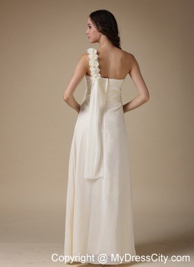 White One Shoulder Empire Prom Chiffon Hand Flowers Floor-length