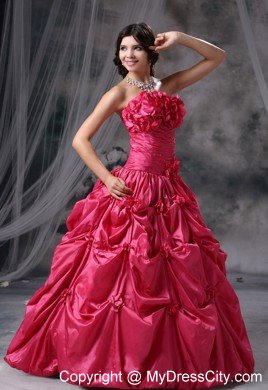 Hand Flower and Pick-ups Quinceanera dress for Prom Coral Red