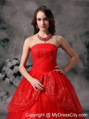 Red Strapless Quinceanera Dress for Prom Sequin Floor-length