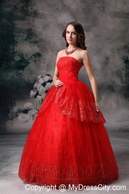 Red Strapless Quinceanera Dress for Prom Sequin Floor-length