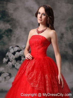 Red Strapless Quinceanera Dress for Prom Sequin Floor-length