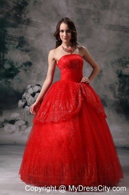 Red Strapless Quinceanera Dress for Prom Sequin Floor-length