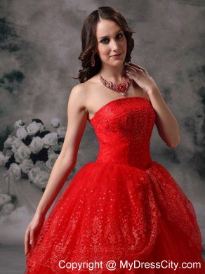 Red Strapless Quinceanera Dress for Prom Sequin Floor-length