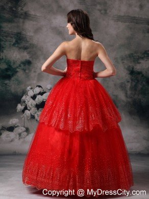 Red Strapless Quinceanera Dress for Prom Sequin Floor-length