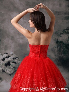 Red Strapless Quinceanera Dress for Prom Sequin Floor-length