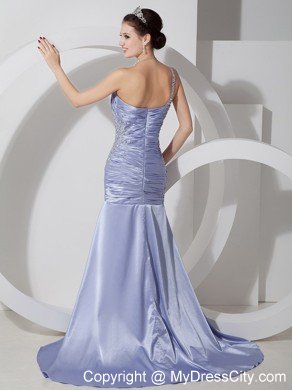 One Shoulder Ruched Appliques Mermaid Lilac Prom Dresses 2013