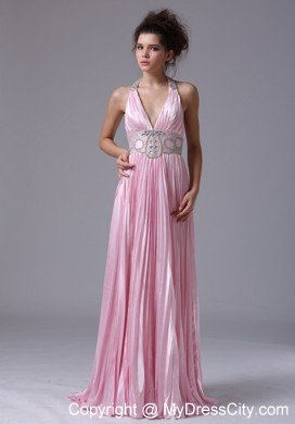 Sexy Halter Pleats Beaded Baby Pink 2013 Prom Dress for Girls