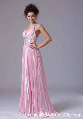 Sexy Halter Pleats Beaded Baby Pink 2013 Prom Dress for Girls