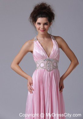 Sexy Halter Pleats Beaded Baby Pink 2013 Prom Dress for Girls