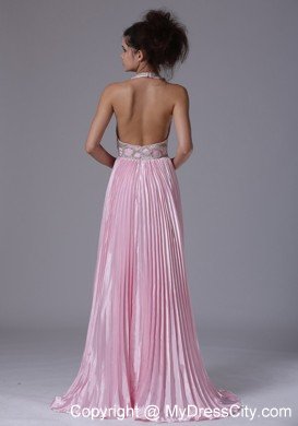 Sexy Halter Pleats Beaded Baby Pink 2013 Prom Dress for Girls