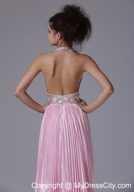 Sexy Halter Pleats Beaded Baby Pink 2013 Prom Dress for Girls