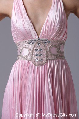 Sexy Halter Pleats Beaded Baby Pink 2013 Prom Dress for Girls