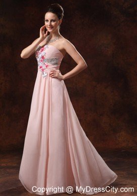 Beaded Ruching Flowers Sweetheart Baby Pink Prom Dresses