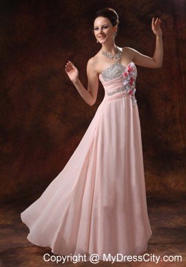 Beaded Ruching Flowers Sweetheart Baby Pink Prom Dresses