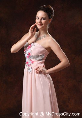 Beaded Ruching Flowers Sweetheart Baby Pink Prom Dresses