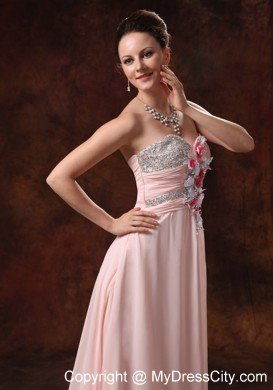 Beaded Ruching Flowers Sweetheart Baby Pink Prom Dresses