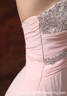 Beaded Ruching Flowers Sweetheart Baby Pink Prom Dresses