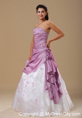 Hot Sale Embroidery with Beading Lavender and White Prom Gowns