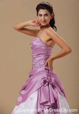 Hot Sale Embroidery with Beading Lavender and White Prom Gowns