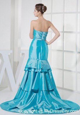 Ruffled Layers Mermaid Strapless Court Train Prom Dresses with Ruching