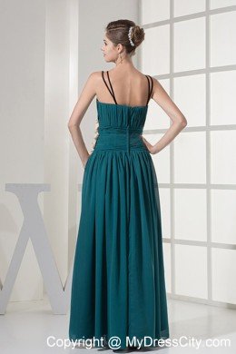 Turquoise Floral Embellishment Chiffon Prom Dress with Cool Neckline