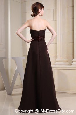 Flowers Strapless Beaded Brown Chiffon Prom Dresses for Cheap