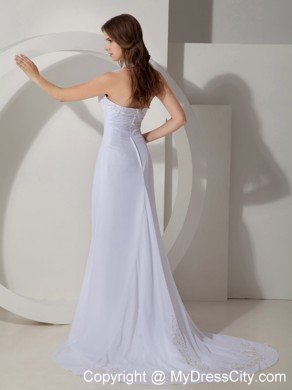 Halter Beaded Court Train Chiffon 2013 White Prom Dresses