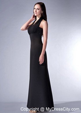 Simple Ankle-length Halter Chiffon and Satin Prom Dresses for Women