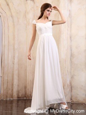 Chiffon Empire Ruching Square 2013 Prom Dresses With Cap Sleeves