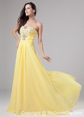 Beaded Chiffon Empire Sweetheart Brush Train Yellow Prom Dresses