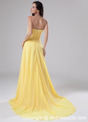 Beaded Chiffon Empire Sweetheart Brush Train Yellow Prom Dresses