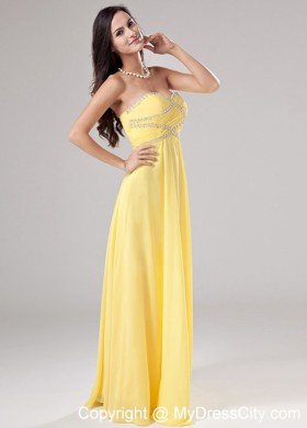 Empire Ruching Beaded Sweetheart Yellow Chiffon Prom Dresses