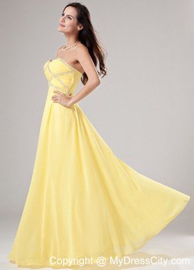 Empire Ruching Beaded Sweetheart Yellow Chiffon Prom Dresses