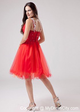 Beaded Organza Ruching V-neck 2013 Short Red Prom Dress