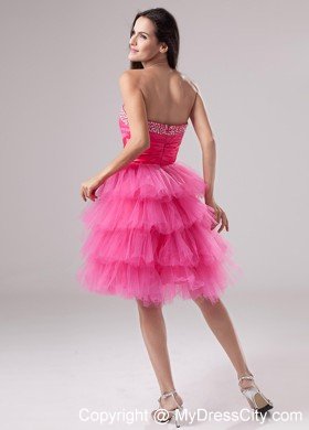 Tulle Ruffled Layers Sweetheart Beaded Hot Pink Prom Dress for Girls